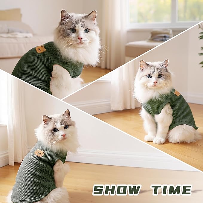 3 Pack Shirts for Cat, Small & Medium Dog Clothes, Waffle-Knit Puppy Shirts, Lightweight, Breathable, Stretchy Pet Clothes, Sleeveless Tee Shirt Gift for Cats & Dogs (3 PCS, 2XLarge)