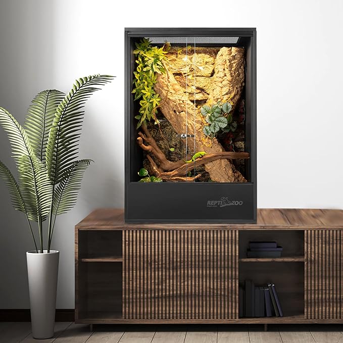 REPTIZOO 67 Gallon PVC Tall Reptile Tank, 24" x18”x36” Large Reptile Terrarium for Gecko Lizard Chameleon Frog Snake, Enclosure Habitat with Sliding Door & Top Screen Ventilation