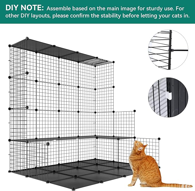 YITAHOME Indoor Cat Cage 2 Tier Kitten Cage House Cat Enclosure Outdoor Small Animal DIY Pet Playpen Detachable Metal Kennel for Ferret Kitty, Bunny, Chinchilla, Squirrel, rv Travel, Camping