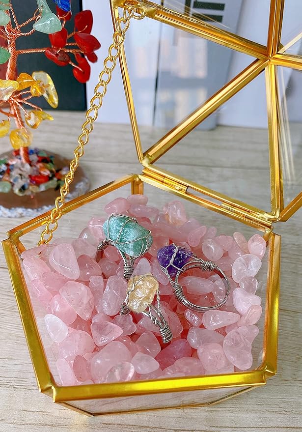 Rose Quartz Crystal Gravel Polished Chips Crushed Stones Healing Bulk Natural Tumbled Rocks Gem Home Decoration Small Pebbles for mini Aquarium Tank Plants Landscape Vase Filler Bottom Ornament 0.6lb