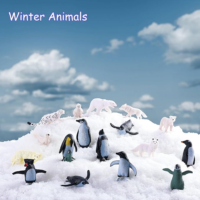 Small Polar Animals Figurines, 26pcs Realistic Penguin Polar Bear Seal Winter Animals for Early Educational Birthday Cupcake Topper Gift for Kids