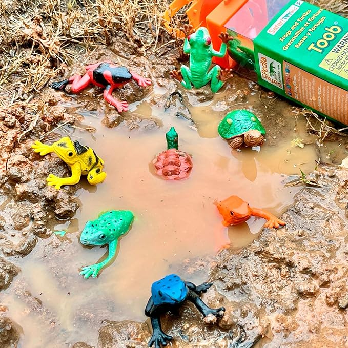 Safari Ltd. Frogs & Turtles TOOB - 12 Mini Frog and Turtle Figurines - Educational Toy Set for Boys, Girls,and Kids Ages 3+