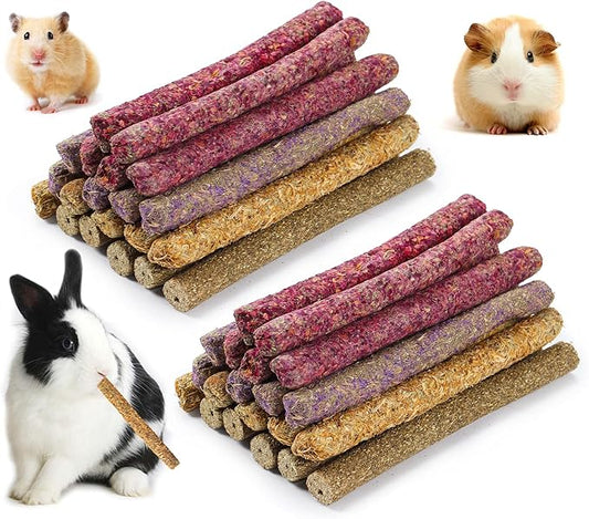 Rabbit Chew Toys for Teeth, Timothy Grass Carrot Sticks for Guinea Pig Hamster Chinchilla Squirrel Bunny Small Rodent Animals (40 pcs)