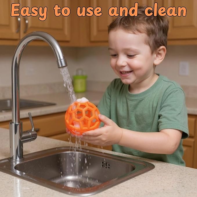 Rabbit Treat Ball Bunny Enrichment Toys with Stainless Steel Hanger Set, Veggie Feeding Rabbit Ball Toy for Bunny Hedgehog Tortoise Guinea Pig Rabbits, Pets Treat Balls Accessories (Orange)