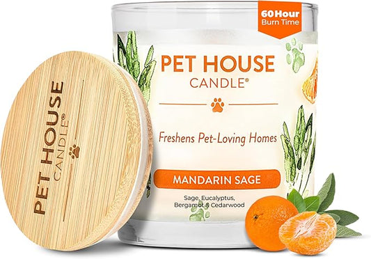 One Fur All Pet House Fall Candles, Long Lasting, Clean Burning, Soy Wax Scented Candles for Pet Odor, Mandarin Sage