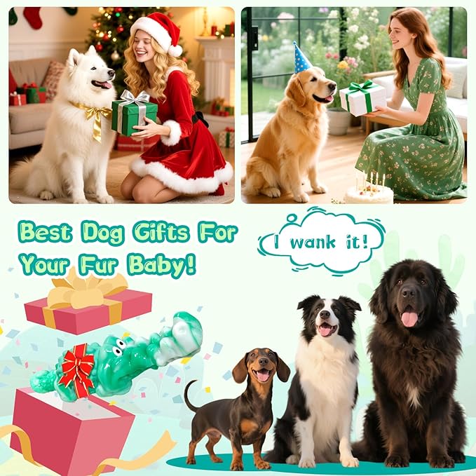 Dog Chew Toys for Aggressive Chewers - Indestructible Squeaky Crocodile Dog Toy for Small/Medium/Large Breeds, Best Tough Chew Toys for Teeth Cleaning and Anxiety Reduction, Boredom or Stress Relief