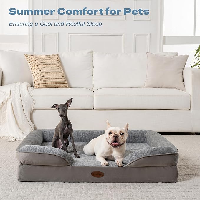 Cooling Pet Bed for X-Large Dogs and Cats, Waterproof Orthopedic Dog Sofa Bed, Supportive Foam Pet Couch Bed with Washable Removable Cover, Waterproof Lining and Nonskid Bottom(XL, Grey)