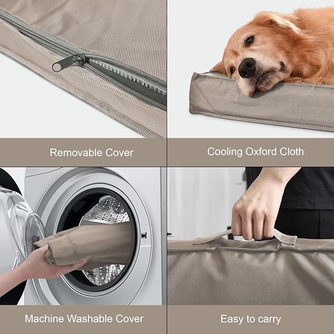 Outdoor Dog Bed for Small Dogs, Waterproof Dog Crate Bed for Small Dogs, Orthopedic Egg Crate Foam Puppy Beds with Washable and Removable Oxford Cover, Khaki