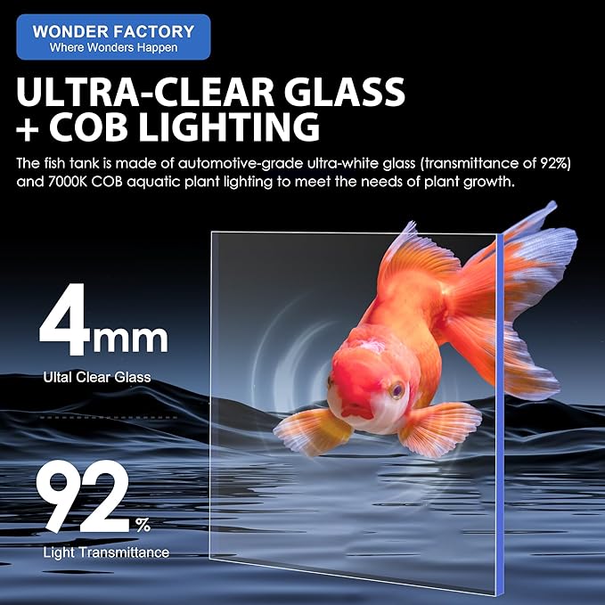 Nano Desktop Betta Fish Tank Set, 2.7 Gallon Glass Aquarium Hidden Bottom Filtration System Self Cleaning Filter Light Gravel Plant Cleaning Tool, for Small Space Easy Setup Space-Saving Design