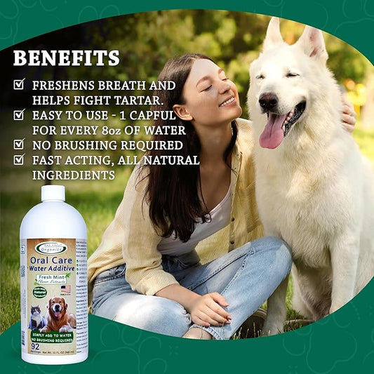 Oral Care Water Additive for Cats & Dogs – Gentle Dental Support – Reduces Breath Odors, Promotes Gum Health – No Brushing – Convenient for Daily Use, Fresh Mint Flavor, 32 FL oz