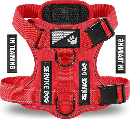 Demigreat Service Dog Harness, Reflective Dog Vest Harness with 5 PCS Patches, Adjustable Soft Oxford Pet Harness, Inner Layer Mesh, Easy to Control for Dogs (All-RED, Small (Pack of 1))