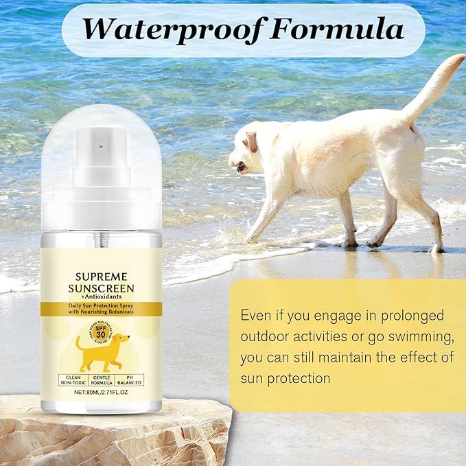 SPF 30 Dog Sunscreen Spray - Water-Resistant, UV Protection for Ears, Nose and Paws - Vitamin E Enriched, Broad Spectrum - Dog Camping Gear - Gentle Sunscreen for White Dogs