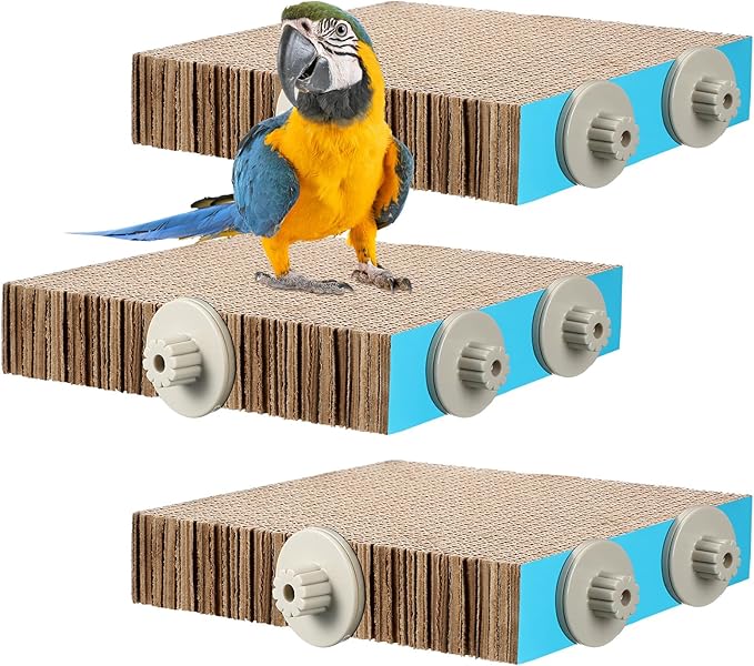3 Pcs Bird Chew Toys Parrot Perch Cardboard Platform for Cage Bird Paw Grinding Stand Parrot Cage Playground Exercise Toys for Macaws Small Parakeets Budgies Conure Cockatiel(Large)