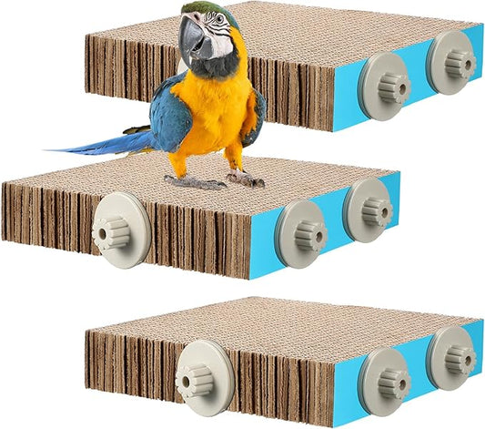 3 Pcs Bird Chew Toys Parrot Perch Cardboard Platform for Cage Bird Paw Grinding Stand Parrot Cage Playground Exercise Toys for Macaws Small Parakeets Budgies Conure Cockatiel(Large)