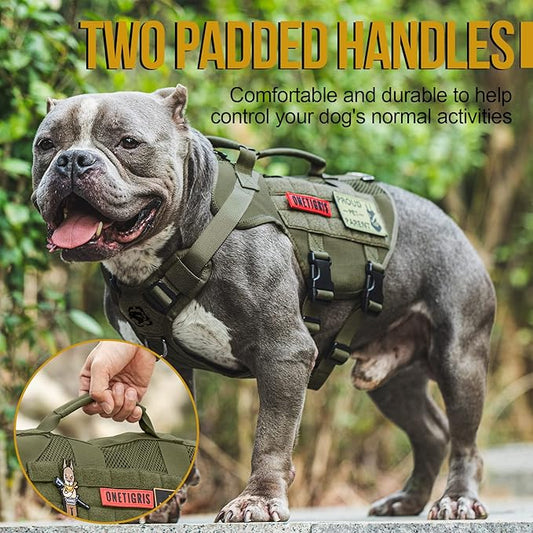 OneTigris Tactical Dog Harness for Small Dogs, No Pull Small Dog Vest Harness Breathable Military Dogs Molle Vests with Handles, Harness for Walking Hiking Training (Green, XS)