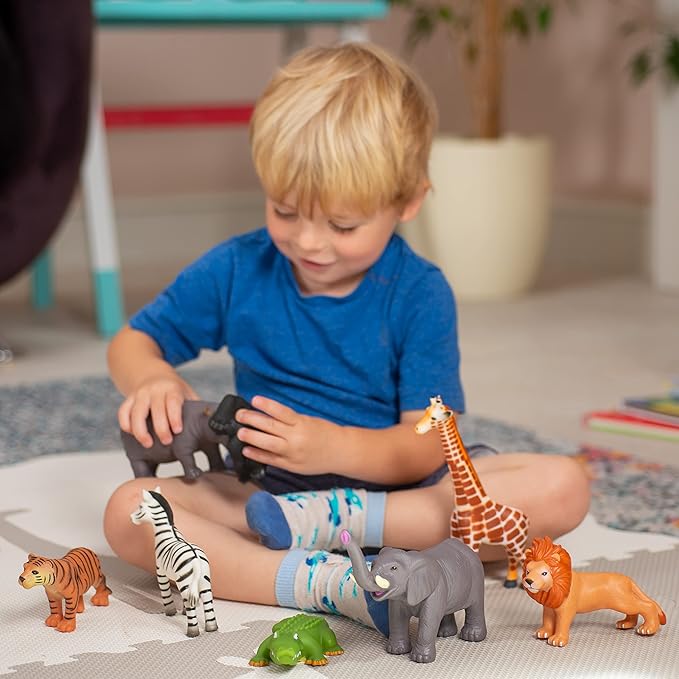 Learning Minds Set of 8 Jumbo Safari Animals Figures - Zoo Animals for Toddlers 1-3 - Jungle Animals Figures - Toy Animals for Kids Age 18 Months Plus - Animal Toys for Kids 1,2,3 Years Old