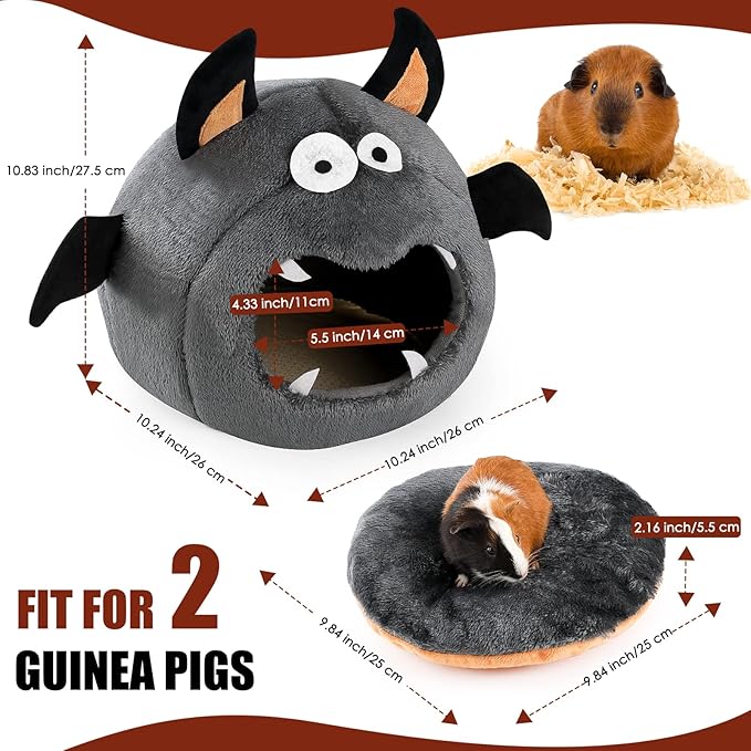 Guinea Pig Hideout - Guinea Pig Bed, Halloween Style Small Pet Hides, Ideal Bed for Small Pets, Bat Shape, Dark Gray
