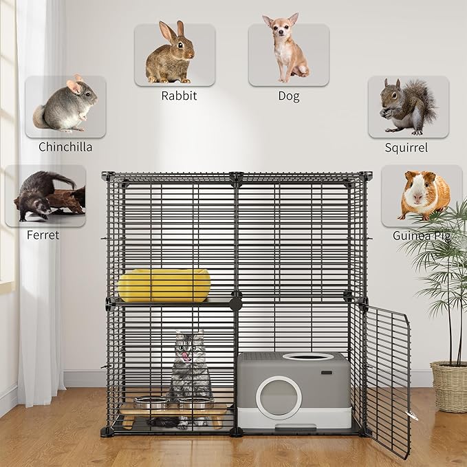 YITAHOME Indoor Cat Cage 2 Tier Kitten Cage House Cat Enclosure Outdoor Small Animal DIY Pet Playpen Detachable Metal Kennel for Ferret Kitty, Bunny, Chinchilla, Squirrel, rv Travel, Camping