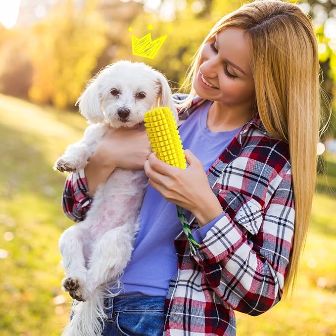 Sumind Dog Tough Corn Toys for Aggressive Chewers Indestructible Durable Squeaky Toothbrush Interactive Corn Puppy Toys for Small Medium Large Breed for Training and Cleaning Teeth