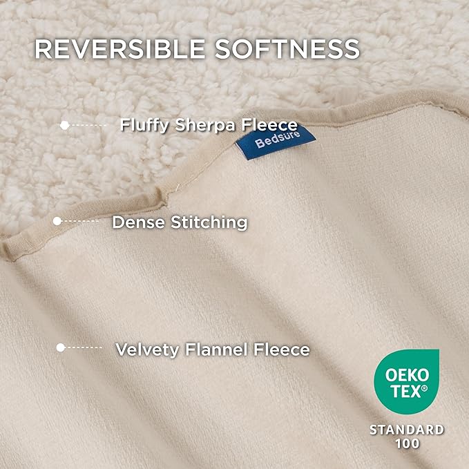 Bedsure Waterproof Blanket for Bed - Sherpa Fleece Waterproof Dog Blankets for Large Dogs, Pet Blankets for Bed/Couch/Dog Crate, Soft Plush Reversible Furniture Protector, King Size, 108"x86", Cream
