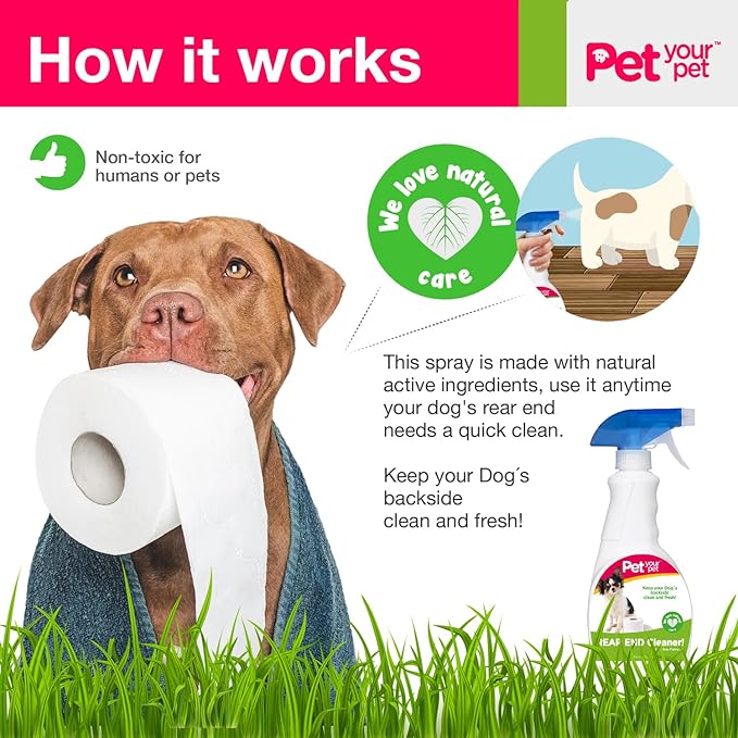 Rear End Cleaner – Safe Dog Butt Spray to Keep Your Dog’s Backside Clean & Fresh – No Rinse Dog Spray Made with Natural Ingredients - Anal Cleaner Pet Supplies