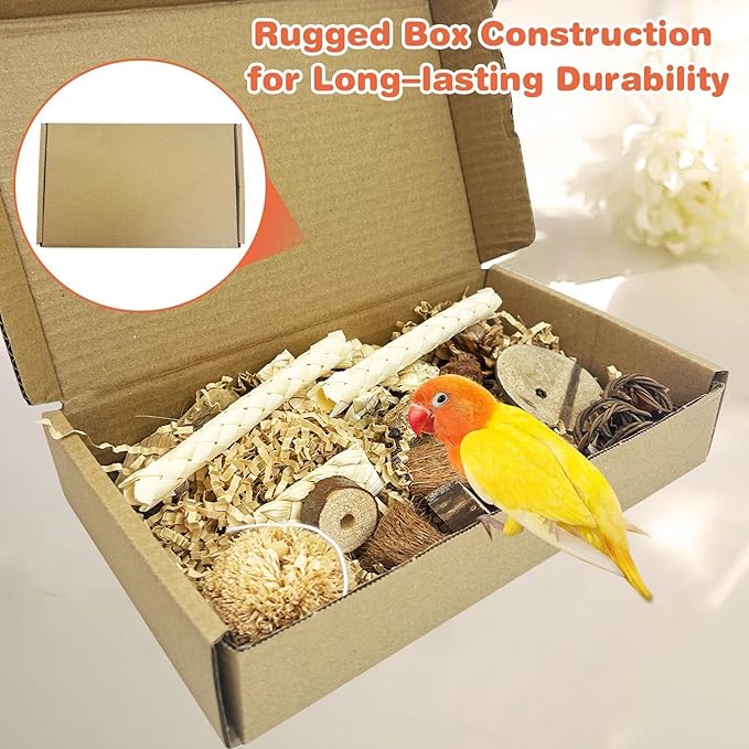 PINVNBY Natural Bird Toys Bird Foraging Box Interactive Parrot Shredding and Chewing Toy for Conure Parakeet Budgie Cockatiel Lovebird Small-Medium Birds (Medium)