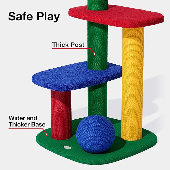 VETRESKA 38.6" Multi-Level Cat Tower, Cat Tree with Platform, Sisal Scratching Posts and Scratch Ball, Indoor Cats Furniture Activity Center for Large Cats Kittens