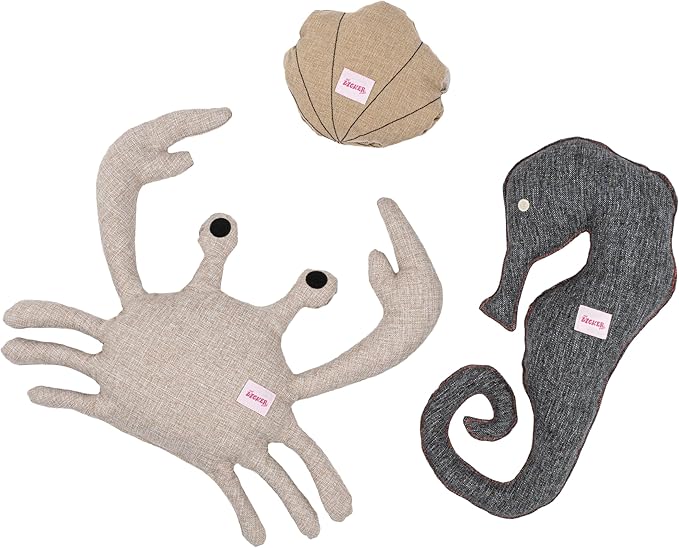 DTY1003A-S-3SET Edisto Small Coastal Seashore Chenille Squeaky Stuffed Dog Toy Set with Nosework Toy, Multi-Colored (3-Pack)