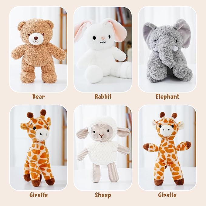 6 Pcs Stuffed Animals Bulk, 8 Inch Jungle Animals Stuffed Toys, Zoo Stuffed Animals Set, Small Stuffed Safari Animals, Lion Sheep Elephants Bear Giraffe Bunny for Party Animal Themed