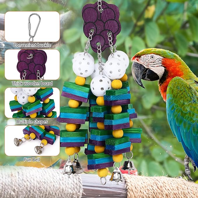 2-Pack Natural Wood Bird Toys for Parrots – Chew & Climb Toys for Medium to Large Parrots, Macaws, African Greys & Cockatoos – Durable Enrichment Toys for Beak Exercise & Mental Stimulation