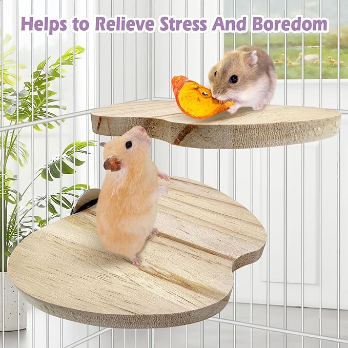 Hamiledyi 4PCS Wooden Hamster Cage Platform Set Bird Wood Platform Flat Bird Perch Hamster Rat Gerbil Mice Cage Accessories Platform Wood Perch Stand Board Habitat for Small Animals