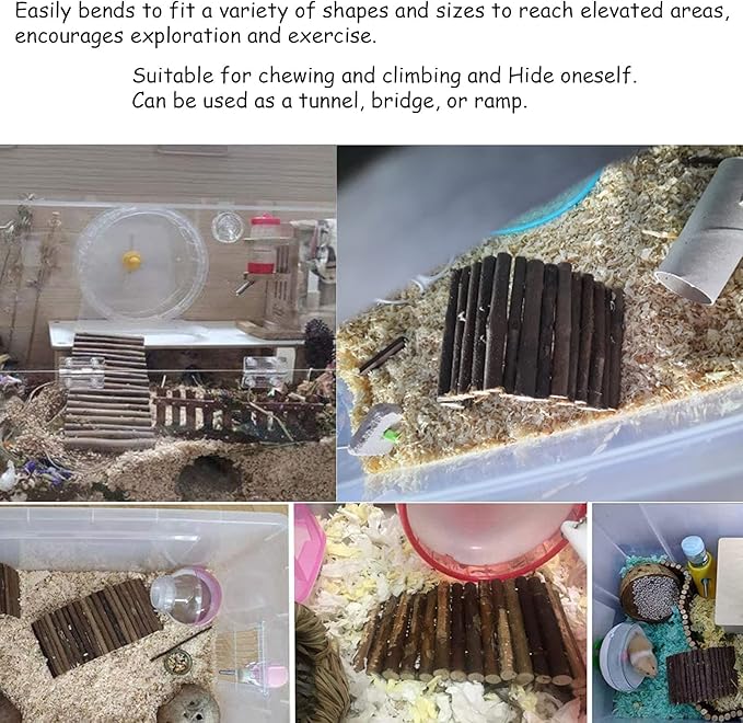 kathson 2 PCS Hamster Wooden Bridge Guinea Pig Ladder Rat Chew Toys Wood Ladder Natural Hideout for Small Animal Chinchillas Gerbils Ferret Syrian Hamster Squirrel