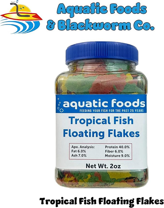 Aquatic Foods Inc. Premium Tropical Fish Flakes, Mix of Krill, Color Enhancing, Spirulina Flakes for Cichlids, Angels, Goldfish, All Tropical Fish Also Pellet Mix, Wafer Mix Included…2oz