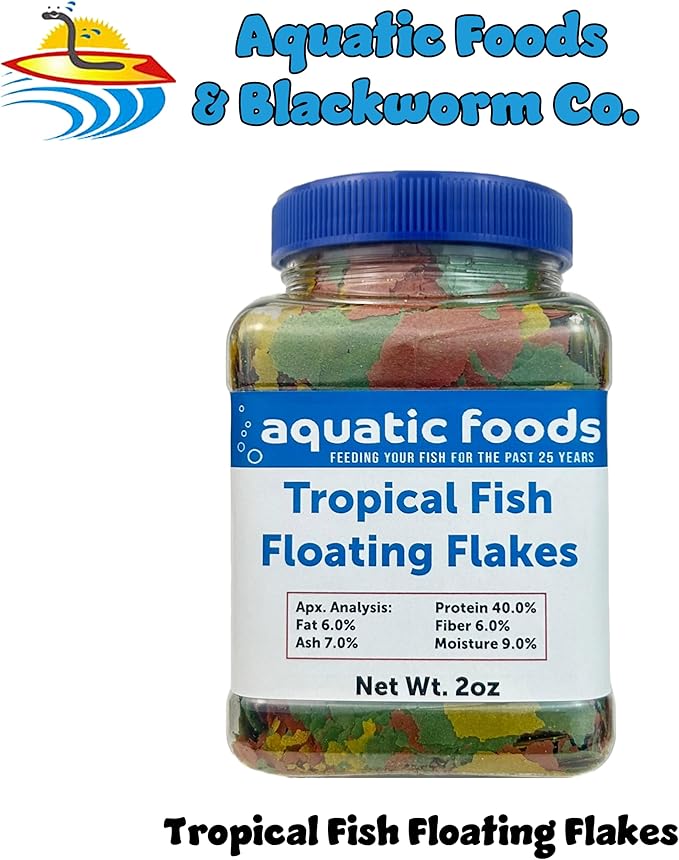 Aquatic Foods Inc. Premium Tropical Fish Flakes, Krill Flavor, 2oz Jar