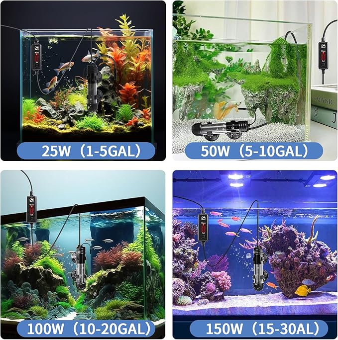 Small Aquarium Heater 100W,Fish Tank Heater for 10-20 Gallon,Suitable for Freshwater and Marine Saltwater,Dual Digital Display Controller, Mini Water Heater,for Betta/Turtle Tank