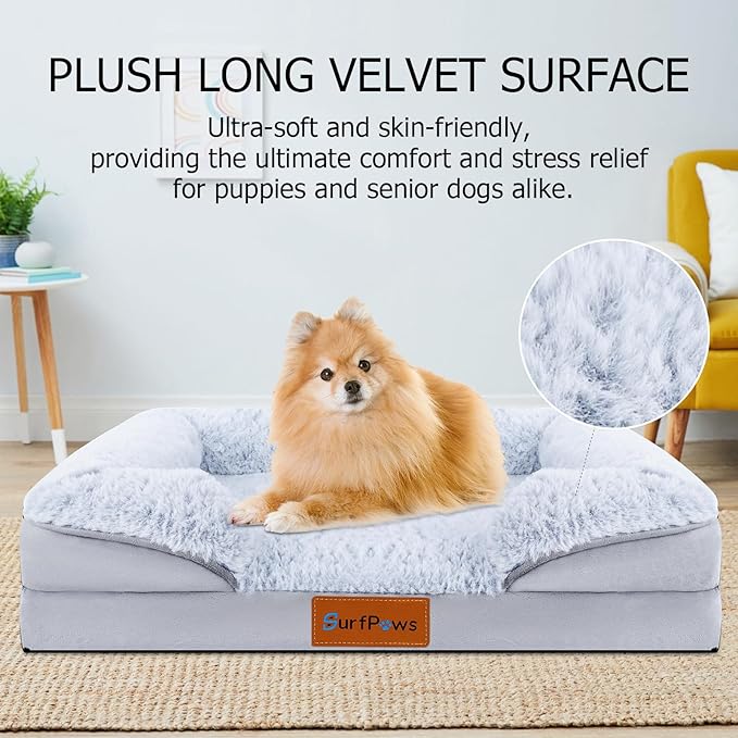 Orthopedic Dog Bed with Memory Foam - Luxurious Plush Surface, Removable & Washable Cover, Non-Slip Bottom, Dog Sizes (X-Large)