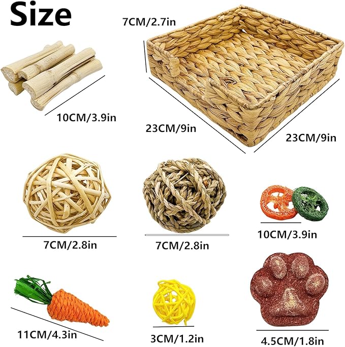Hamiledyi Rabbit Grass Bed Natural Bunny Woven Hand Made House Comfortable Playhouse Winter Warm Hideaway Hut with Chew Toys for Chinchilla Guinea Pig Ferret Rat