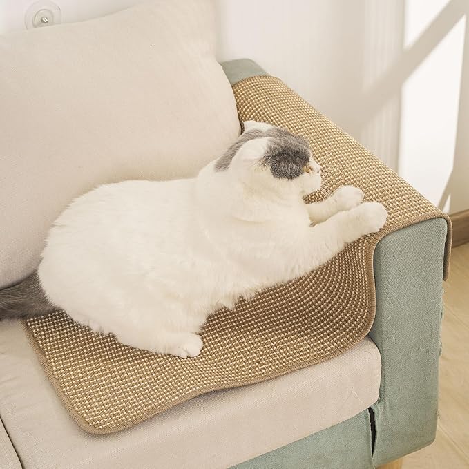 Cat Scratching Pad [32 x 20 Inch] FOOPOMARY Scratcher Mat with Soft Cotton and Natural Sisal Blend for Indoor Cats, Protects Furniture from Scratching, Versatile Placement for Sofas and Favorite Spots