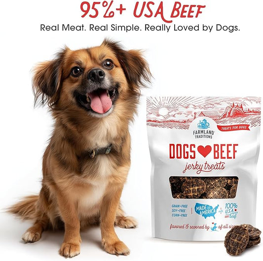 Farmland Traditions Dogs Love Beef Jerky Dog Treats with Only 3 Ingredients and No Fillers, 13.5 Ounce Bag