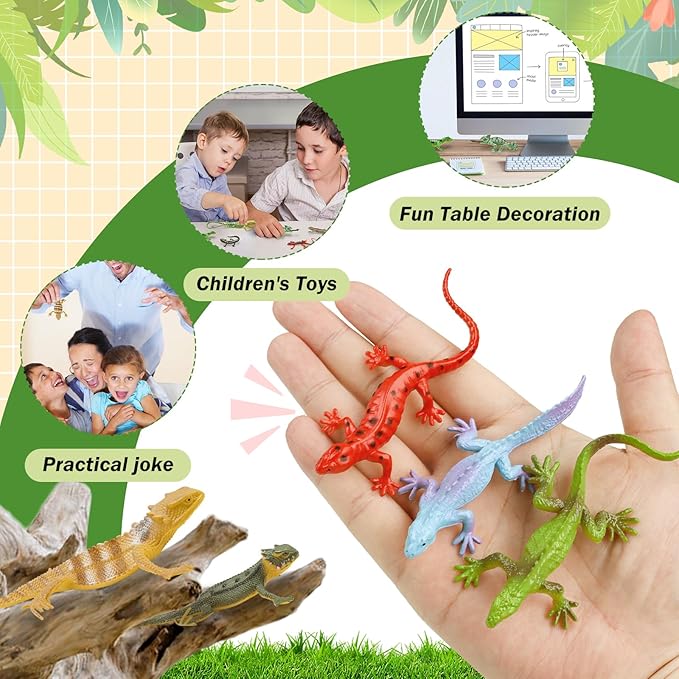 20PCS Reptile Lizard Figures Plastic Lizard Toys Reptile Realistic Lizards Animal Figures for Halloween Party Decoration, Practical Joke Educational Toys