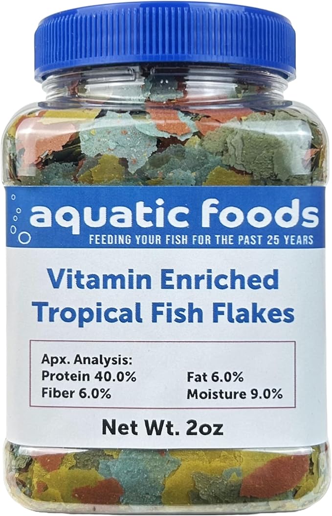Aquatic Foods Inc. Premium Vitamin Enriched Tropical Flakes for All Community Tropical Fish, Cichlids and Pond Fish - AFI Vitamin Tropical Flakes …2oz Small Jar