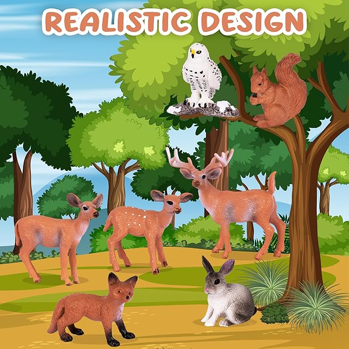 ArtCreativity Forest Animal Figures - Set of 7 Woodland Animals - Mini Forest Animal Figurines for Woodland Cupcake Topper Decorations - Forest Cake Decorations for Baby Shower - Small Animal Toys