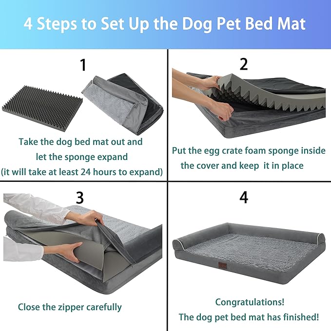 Orthopedic Dog Bed Waterproof Dog Beds for Large Dogs Deluxe Plush L-Shaped Dog Couch Beds with Egg Crate Foam Removable Washable Cover & Nonskid Bottom(Grey, XXL(50''x36''x7.5''))…