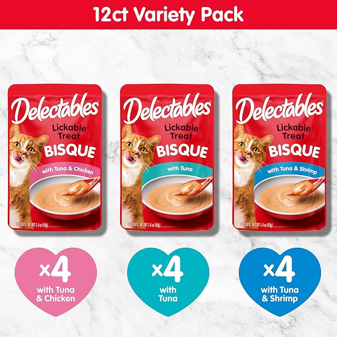Delectables Bisque Lickable Wet Cat Treats - Chicken, Tuna & Shrimp, 12 count