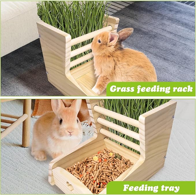 Hamiledyi Small Rabbit Hay Feeder with Wooden Food Feeding Manger Bunny Hay Dispenser Small Animals Grass Holder for Guinea Pig Hamsters Bunny Chinchilla