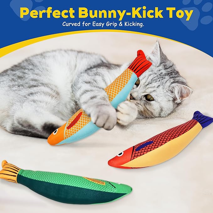 Cat Toys, 3-Pack Catnip Toys for Cats, Soft and Durable with Rattle Sound, Interactive Kitten Toys for Indoor Cats, 9.4 Inches, Saury Fish Cat Chew Toy for All Breeds (Saury Fish)