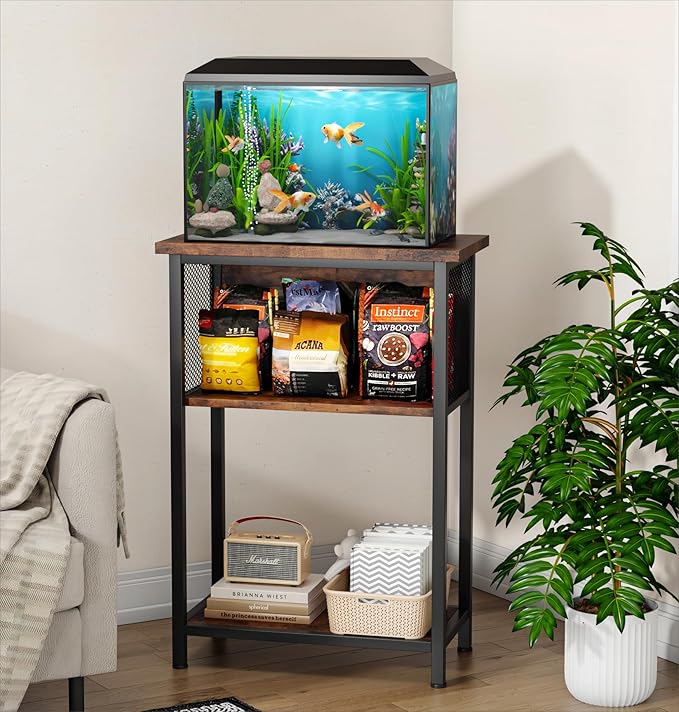 BSONE 5-10 Gallon Fish Tank Stand, Small Aquarium Stand Shelf, 0.71" Thickened Tabletop, 20.5" W×11" D ×31" H , Rustic Brown