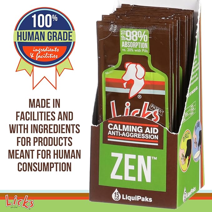 Zen Dog Calming - Calming Aid Supplements for Aggressive Behavior & Nervousness - Treats for Stress Relief & Dog Health - Gel Packets - Braised Beef Flavor, 15 Use