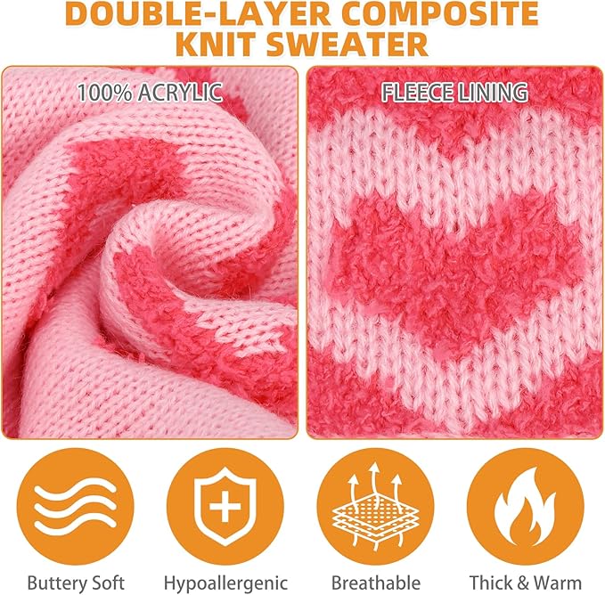KOOLTAIL Dog Sweater, Cold Weather Dogs Knitted Sweater Turtleneck Pullover，Fall Pet Sweater with Heart Patterns，Winter Clothes for Small Medium Large Dogs Cat Boy Girl Pink L