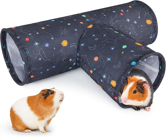 Bienbee Guinea Pig Tunnel, 3 Way Washable Guinea Pig Hideout,Foldable Rabbit Tunnel Guinea Pigs Toys for Bunny Hamster Chinchilla Ferret Rabbit Guinea Pigs Accessories Planets